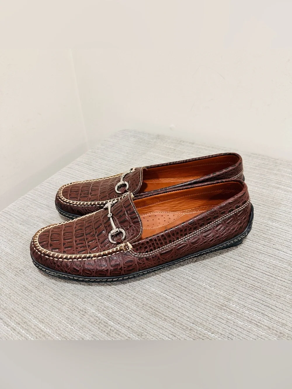 TB Phelps Bullington Men Brown Croco Leather Horsebit Driver Shoes Size 9,5 M